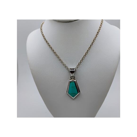 Taxco Turquoise and 950 Sterling Silver Necklace - Picture 1 of 7